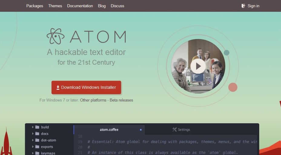 AtomオフィシャルWebサイトスクリーンショット